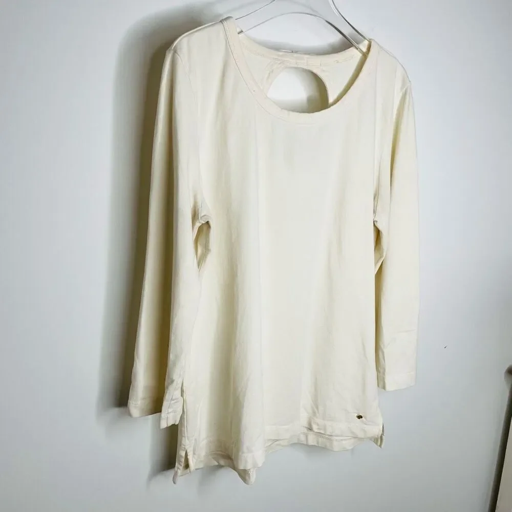 Kate Spade NY Open Back Bow White Cream 3/4 Sleeve Blouse Top Size Large L‎